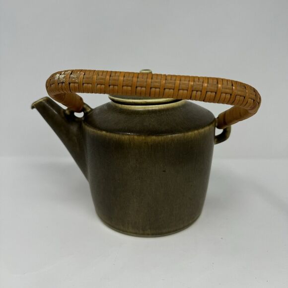 1950s Palshus Frode Bahnsen Danish Pottery Teapot Set Green Signed DLS 1186 - Picture 6 of 16